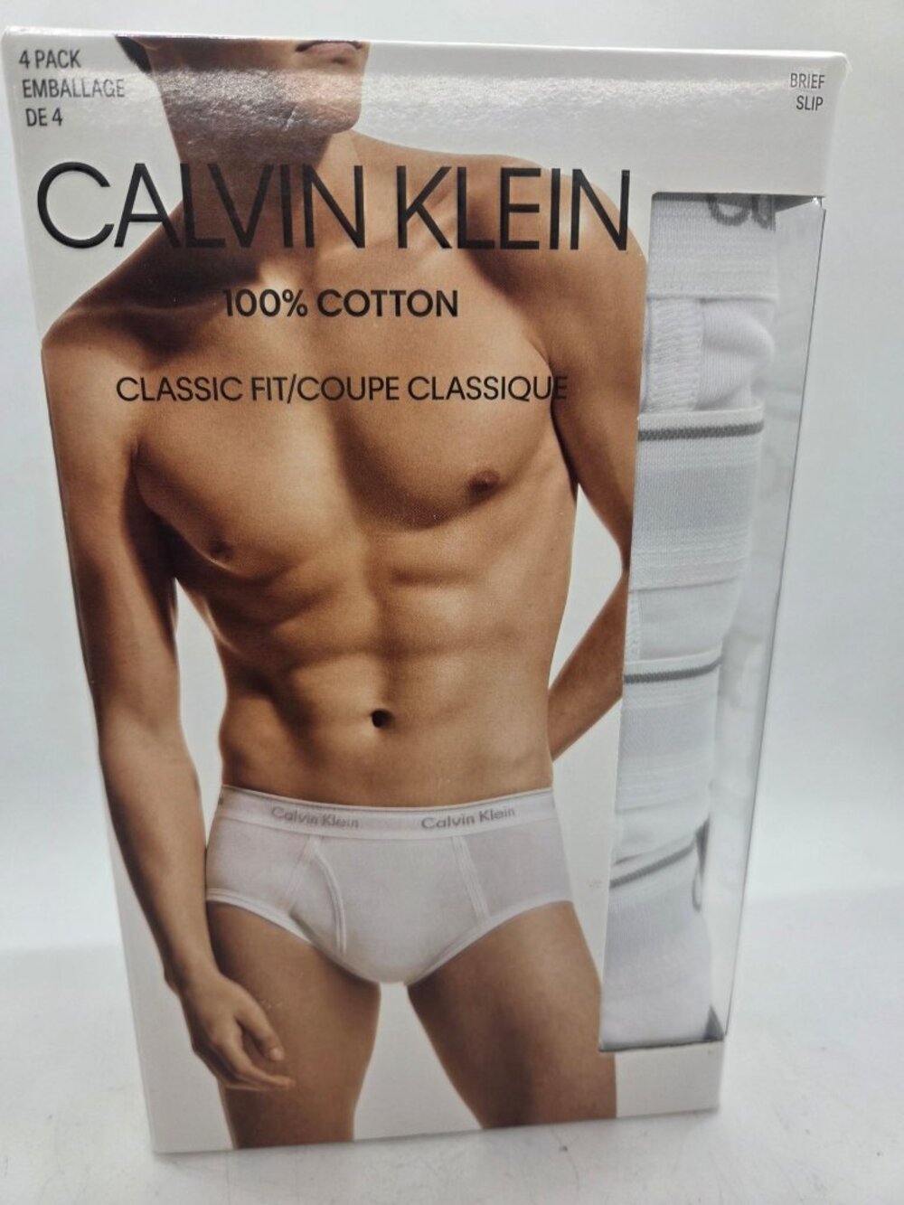 NIB Mens Calvin Klein 4-Pack 100% Cotton Classic Fit White Briefs Size M